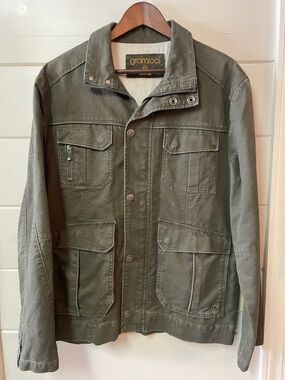 Gramicci Chore Jacket Green Button Zip Logo Accent Men's Size M.